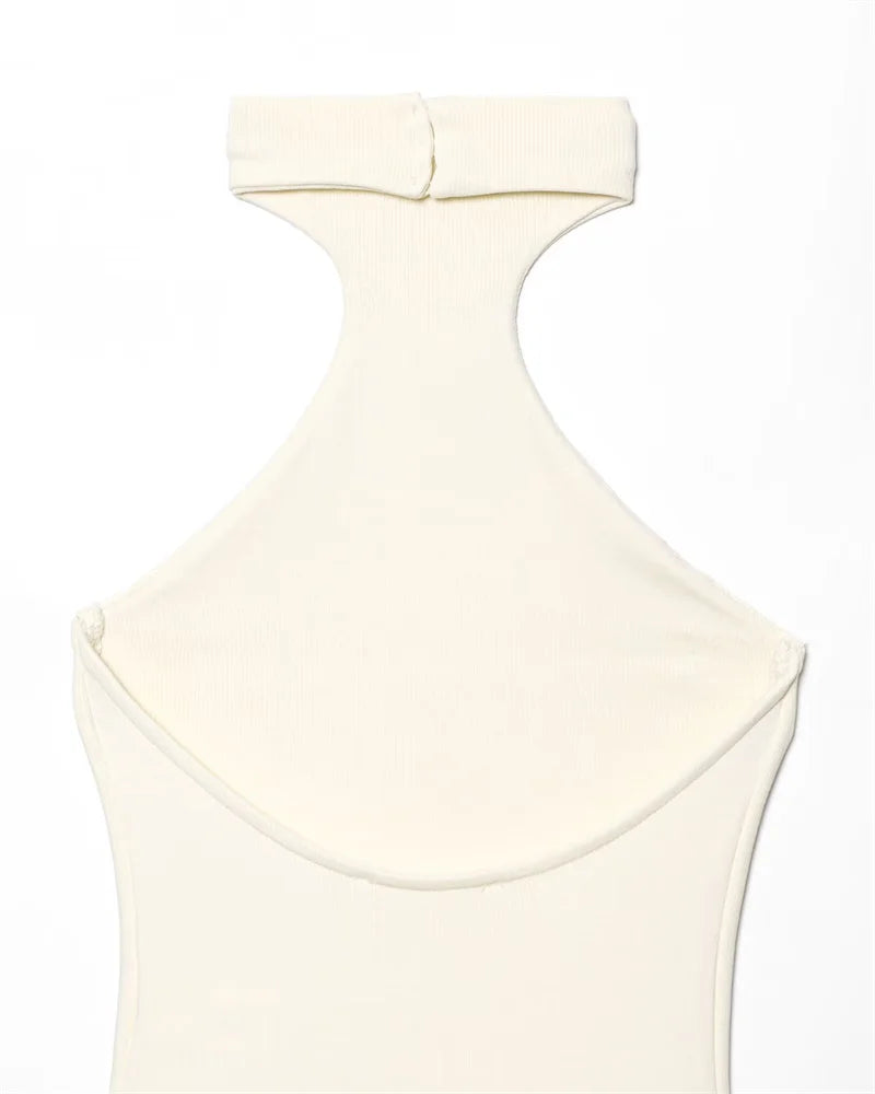 White halter top on a mannequin against a white background