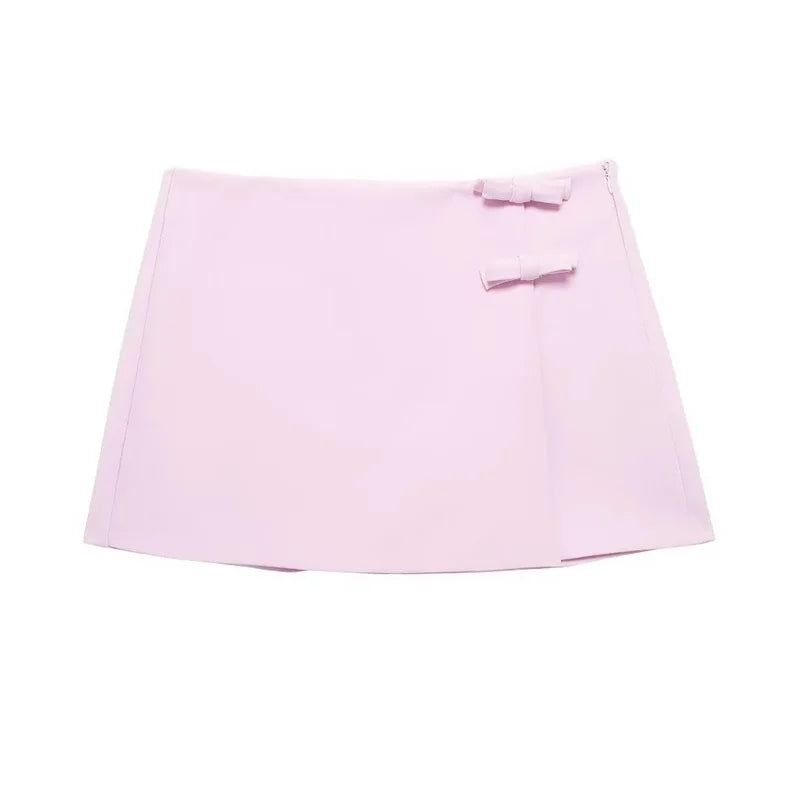 Off-Shoulder Halter Crop Top & Matching Mini Skirt – Bow Detail Separates