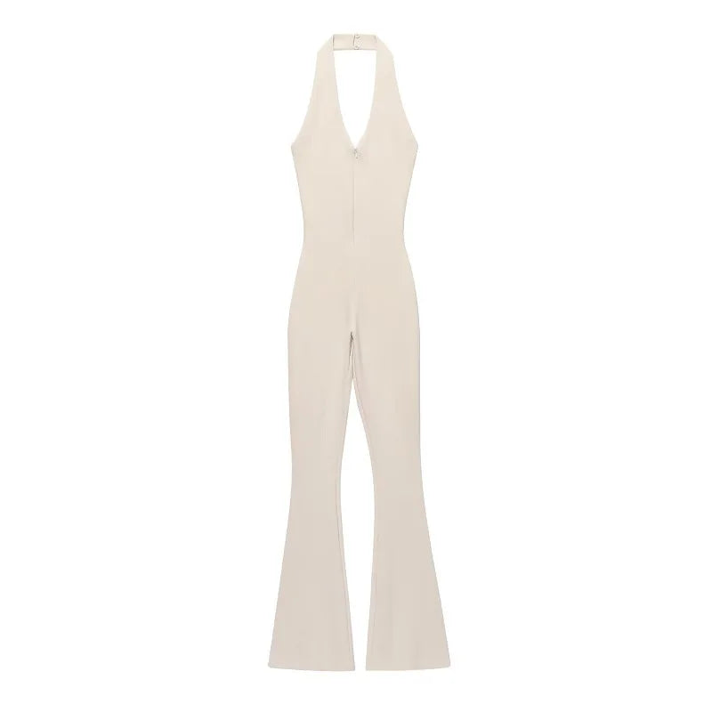 Sleeveless Backless High-Waist Flared Jumpsuit