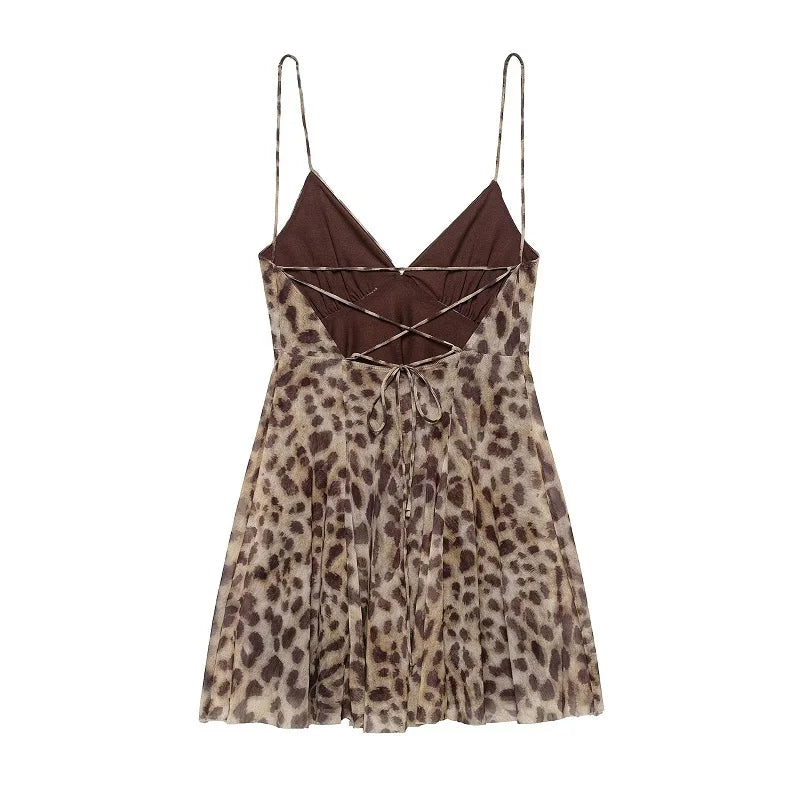 Leopard Print Backless Slip Mini Dress