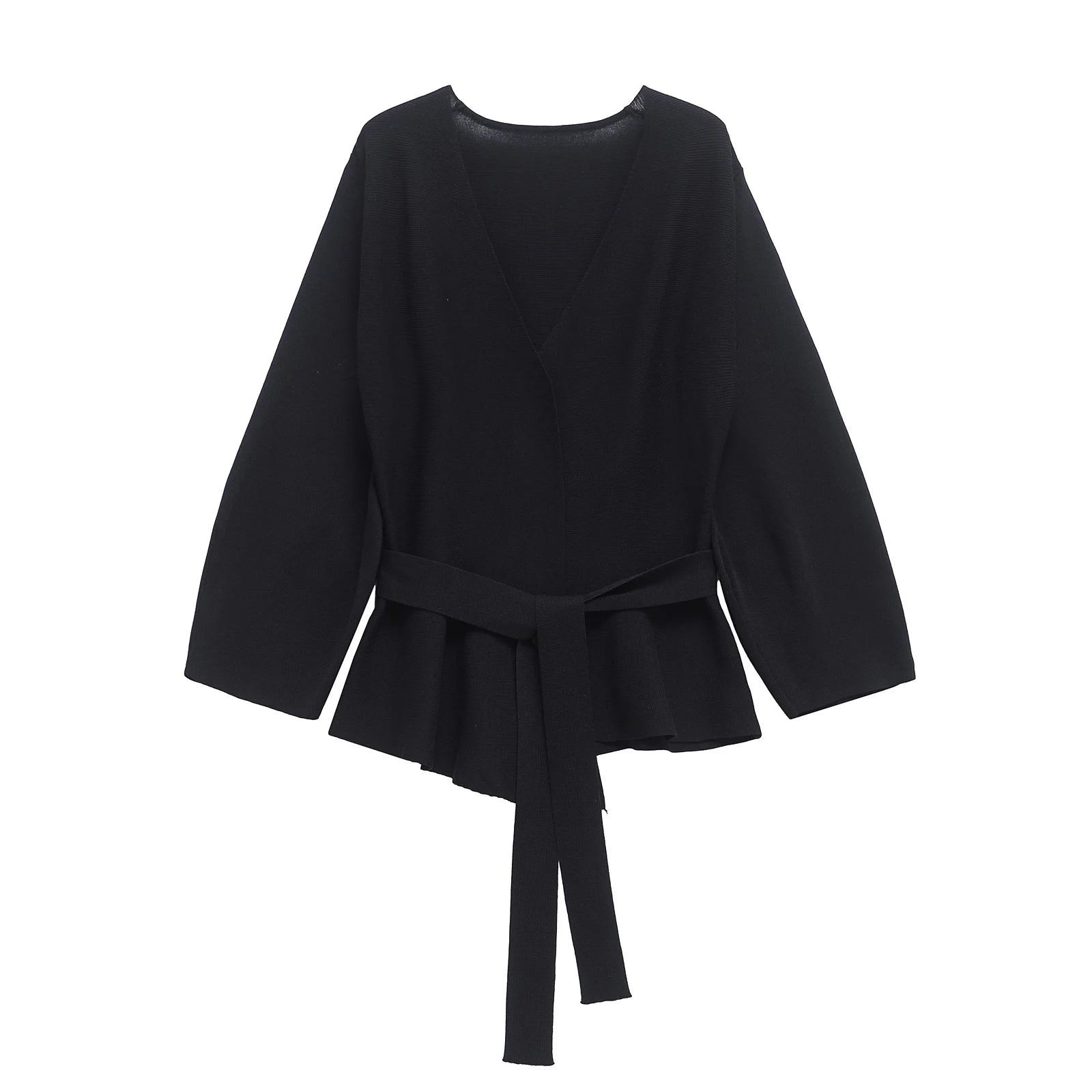 Belted Wrap Knit Blazer with Shoulder Pads