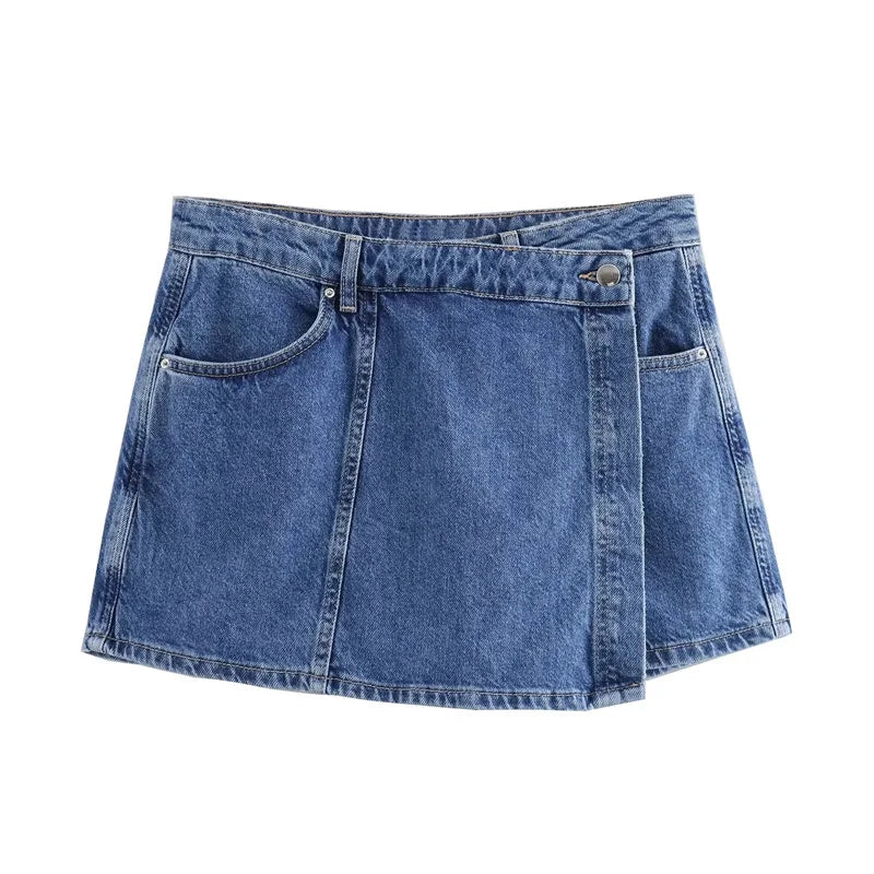 Denim Cropped Shirt and Skort Two-Piece Set