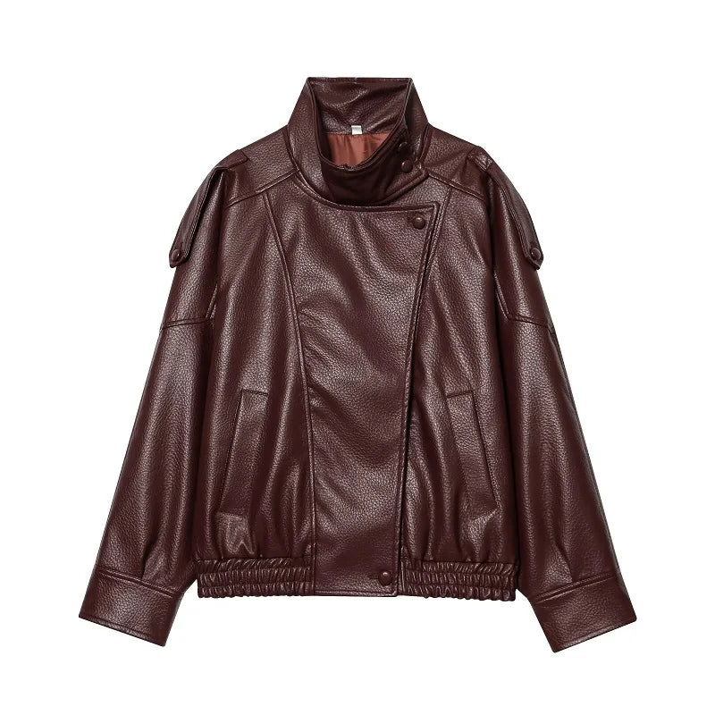 Brown leather jacket on a white background
