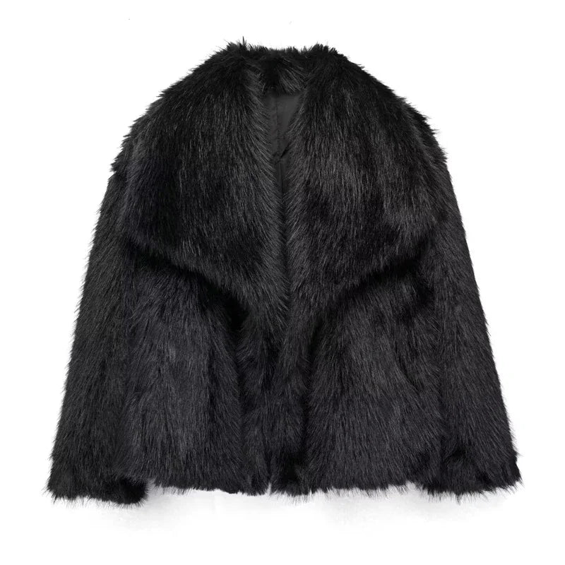 Plush Luxe Faux Fur Turn-Down Collar Jacket