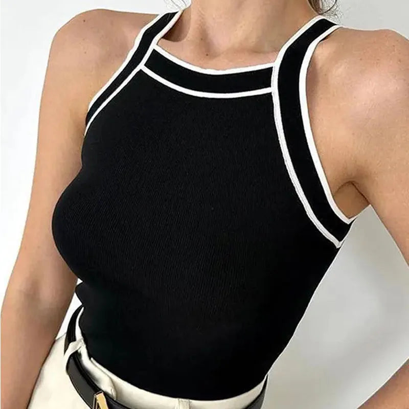 Sculpted Knit Sleeveless Patchwork Crop Top