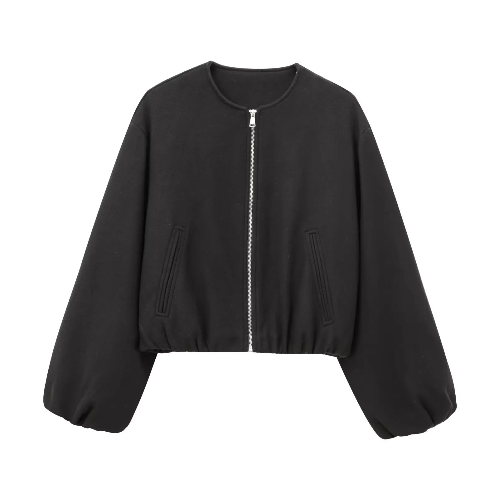 Soft Cropped Zipper Bomber Jacket