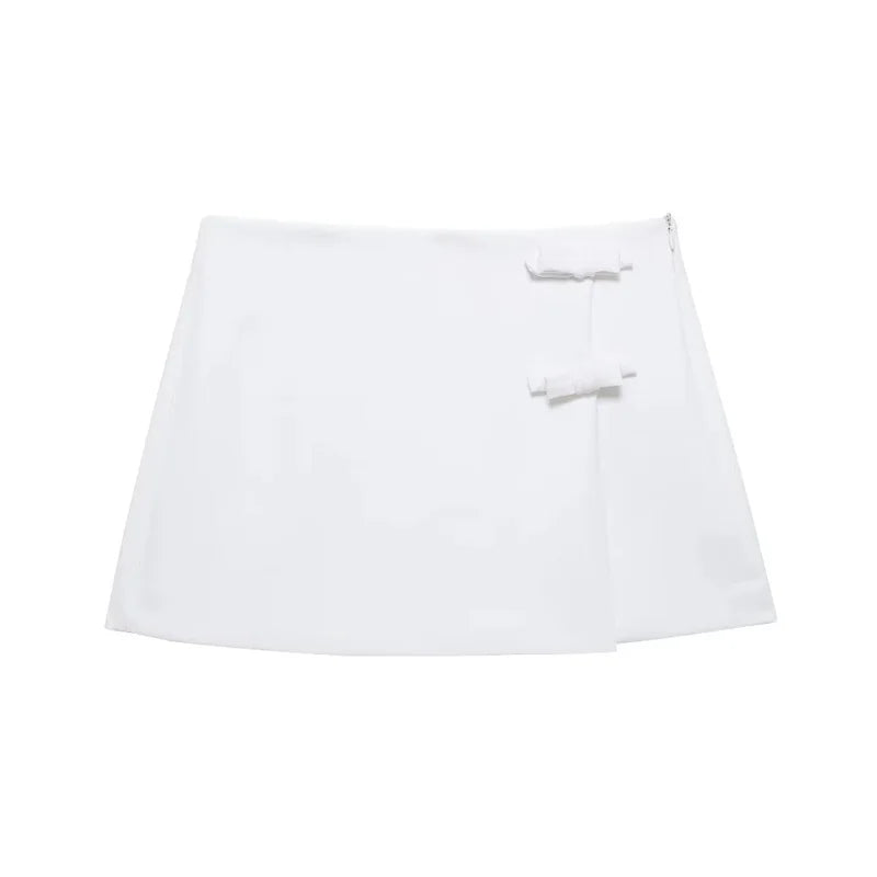 Off-Shoulder Halter Crop Top & Matching Mini Skirt – Bow Detail Separates