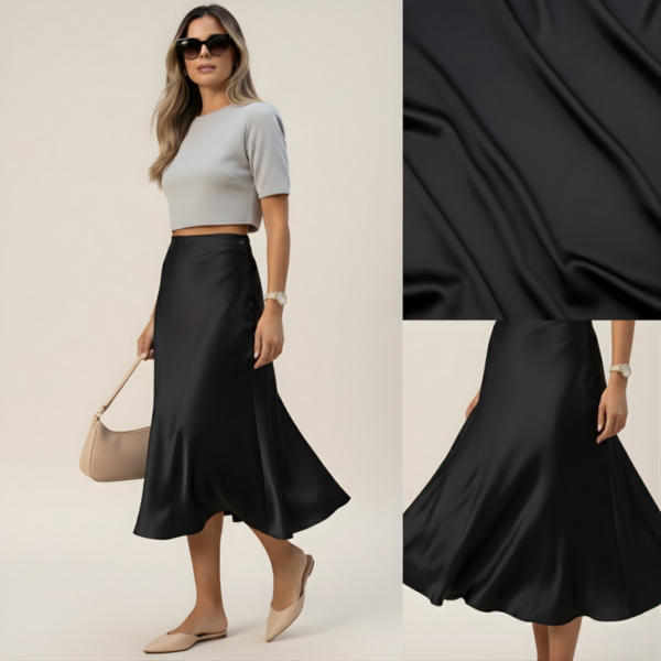 Midnight Grace High-Waist Satin Midi Skirt Midnight Grace High-Waist Satin Midi Skirt