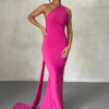 One Shoulder Backless Adjustable Scarf Loop Ruched Maxi Dress