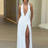 Halter V-Neck Shirred Maxi Dress Halter V-Neck Shirred Maxi Dress