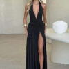Halter V-Neck Shirred Maxi Dress Halter V-Neck Shirred Maxi Dress