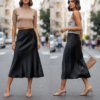 Midnight Grace High-Waist Satin Midi Skirt Midnight Grace High-Waist Satin Midi Skirt