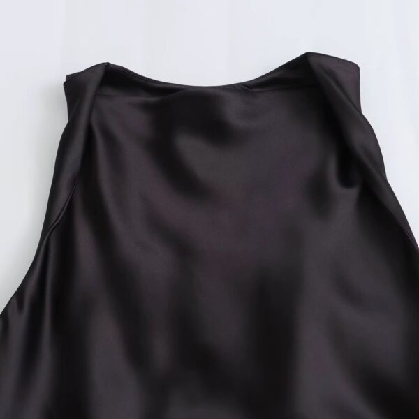 Satin Ruched O-Neck Sleeveless Long Dress