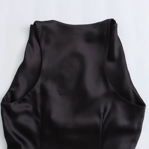 Satin Ruched O-Neck Sleeveless Long Dress