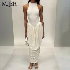 Pleated Off-Shoulder Slim Fit Maxi Dress Pleated Off-Shoulder Slim Fit Maxi Dress