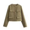 Cropped Tweed Button Jacket with Lined Interior Cropped Tweed Button Jacket with Lined Interior
