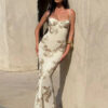 Floral Embroidery V-Neck Backless Maxi Dress