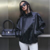 Faux Leather Oversized Bomber Jacket