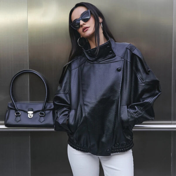 Faux Leather Oversized Bomber Jacket