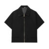 Cropped Varsity Zipper Jacket with Short Sleeves – Turn-Down Collar Cropped Varsity Zipper Jacket with Short Sleeves – Turn-Down Collar