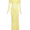 Off-Shoulder Mesh Patchwork Maxi Dress with Ruched Detail