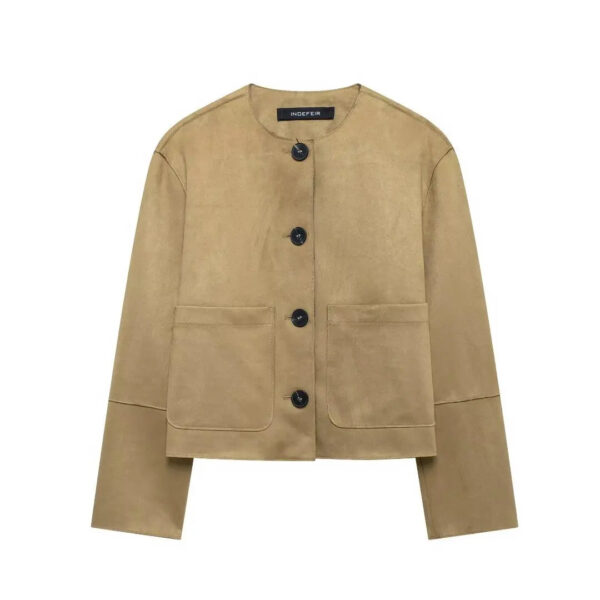 Soft Suede Touch O-Neck Varsity Bomber Jacket