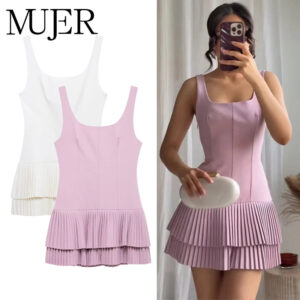 Pleated Backless Spaghetti-Strap Mini Dress Pleated Backless Spaghetti-Strap Mini Dress