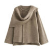 Plush Asymmetric Scarf Collar Winter Coat – Padded Long Sleeve Jacket