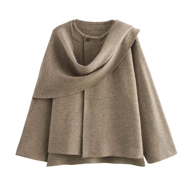 Plush Asymmetric Scarf Collar Winter Coat – Padded Long Sleeve Jacket