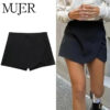 Asymmetric Black Mini Skort – High Waist Shorts with Skirt Overlay Asymmetric Black Mini Skort – High Waist Shorts with Skirt Overlay