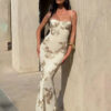 Floral Embroidery V-Neck Backless Maxi Dress