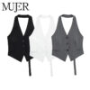 Off-Shoulder Cropped Vest with V-Neck – Sleeveless Tailored Waistcoat Off-Shoulder Cropped Vest with V-Neck – Sleeveless Tailored Waistcoat