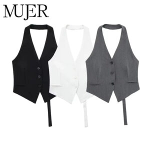 Off-Shoulder Cropped Vest with V-Neck – Sleeveless Tailored Waistcoat Off-Shoulder Cropped Vest with V-Neck – Sleeveless Tailored Waistcoat