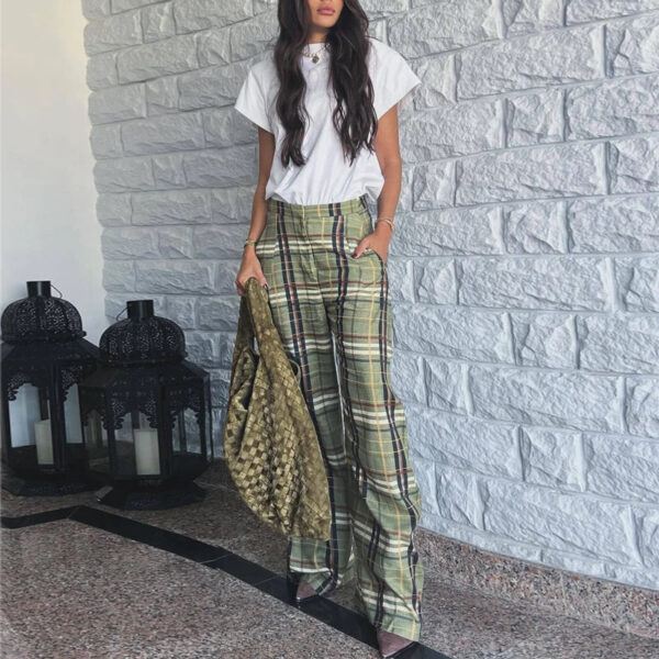 Plaid Wide Leg Mid-Waist Pants Plaid Wide Leg Mid-Waist Pants