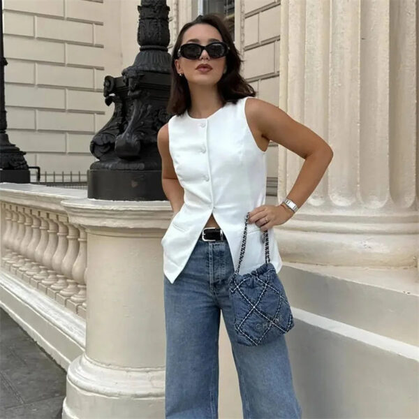 Tailored Sleeveless Button Vest