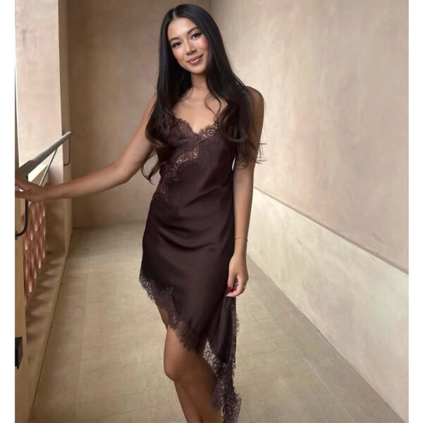 Lace Slip Mini Dress with Satin Backless Detail Lace Slip Mini Dress with Satin Backless Detail