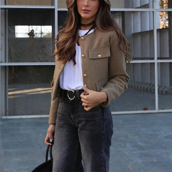 Cropped Tweed Button Jacket with Lined Interior Cropped Tweed Button Jacket with Lined Interior