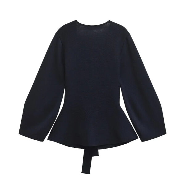 Belted Wrap Knit Blazer with Shoulder Pads Belted Wrap Knit Blazer with Shoulder Pads