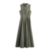 Sleeveless Pleated Midi Dress with Zipper Detail – A-Line Bodycon Silhouette Sleeveless Pleated Midi Dress with Zipper Detail – A-Line Bodycon Silhouette