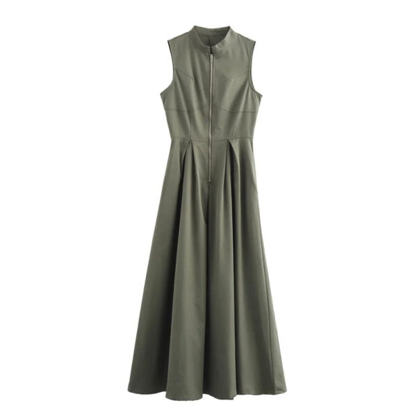 Sleeveless Pleated Midi Dress with Zipper Detail – A-Line Bodycon Silhouette Sleeveless Pleated Midi Dress with Zipper Detail – A-Line Bodycon Silhouette