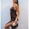 Lace Slip Mini Dress with Satin Backless Detail Lace Slip Mini Dress with Satin Backless Detail