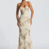 Floral Embroidery V-Neck Backless Maxi Dress