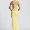 Halter Mesh Patchwork Maxi Dress with Ribbon Detail Halter Mesh Patchwork Maxi Dress with Ribbon Detail