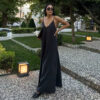 Slip Maxi Dress with Draped Backless Design Slip Maxi Dress with Draped Backless Design