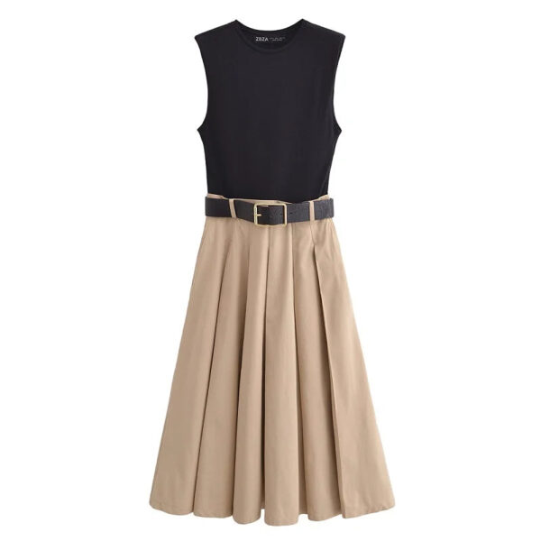 Belted Pleated Sleeveless Midi Dress Belted Pleated Sleeveless Midi Dress