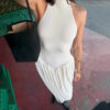Pleated Off-Shoulder Slim Fit Maxi Dress