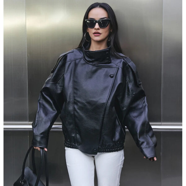 Faux Leather Oversized Bomber Jacket