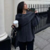 Plush Asymmetric Scarf Collar Winter Coat – Padded Long Sleeve Jacket