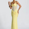 Halter Mesh Patchwork Maxi Dress with Ribbon Detail Halter Mesh Patchwork Maxi Dress with Ribbon Detail