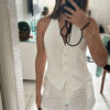 Off-Shoulder Cropped Vest with V-Neck – Sleeveless Tailored Waistcoat Off-Shoulder Cropped Vest with V-Neck – Sleeveless Tailored Waistcoat